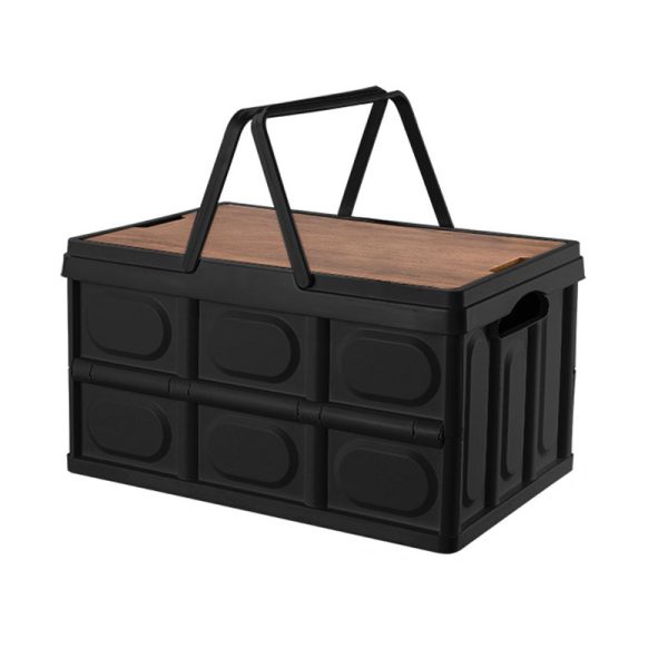 1-SOGA 52.5cm 55L Black Car & Camping Foldable Storage Box Crate Stackable Container with Handle