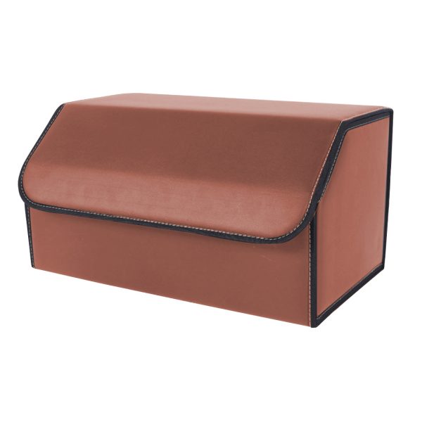 1-SOGA Leather Car Boot Collapsible Foldable Trunk Cargo Organizer Portable Storage Box Coffee Large