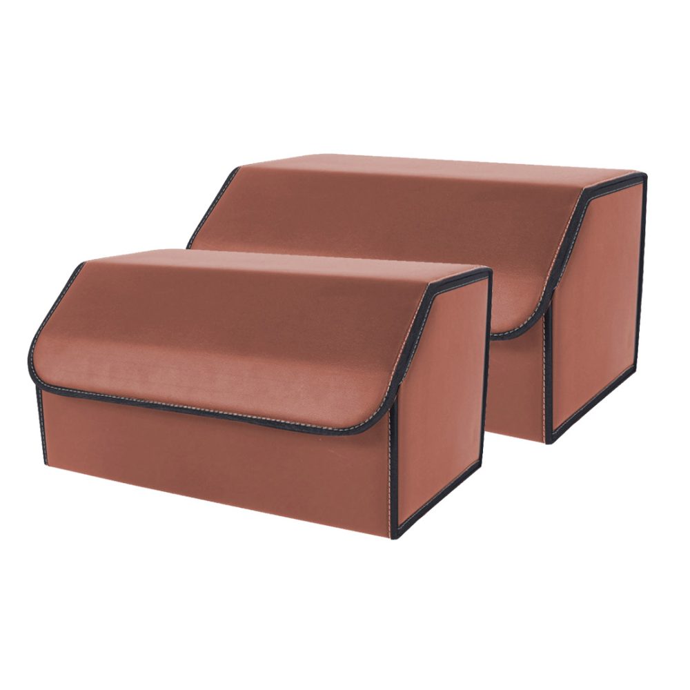 1-SOGA 2X Leather Car Boot Collapsible Foldable Trunk Cargo Organizer Portable Storage Box Coffee Large
