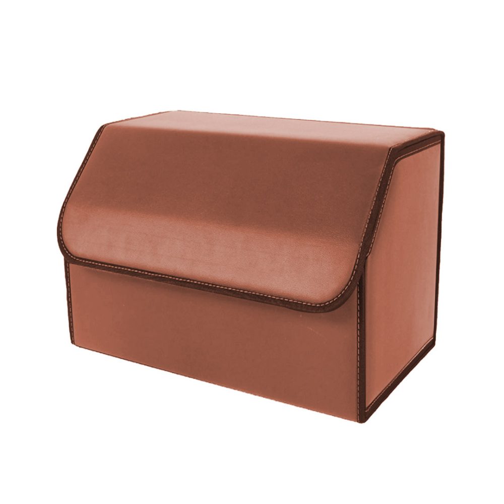 1-SOGA Leather Car Boot Collapsible Foldable Trunk Cargo Organizer Portable Storage Box Coffee Medium