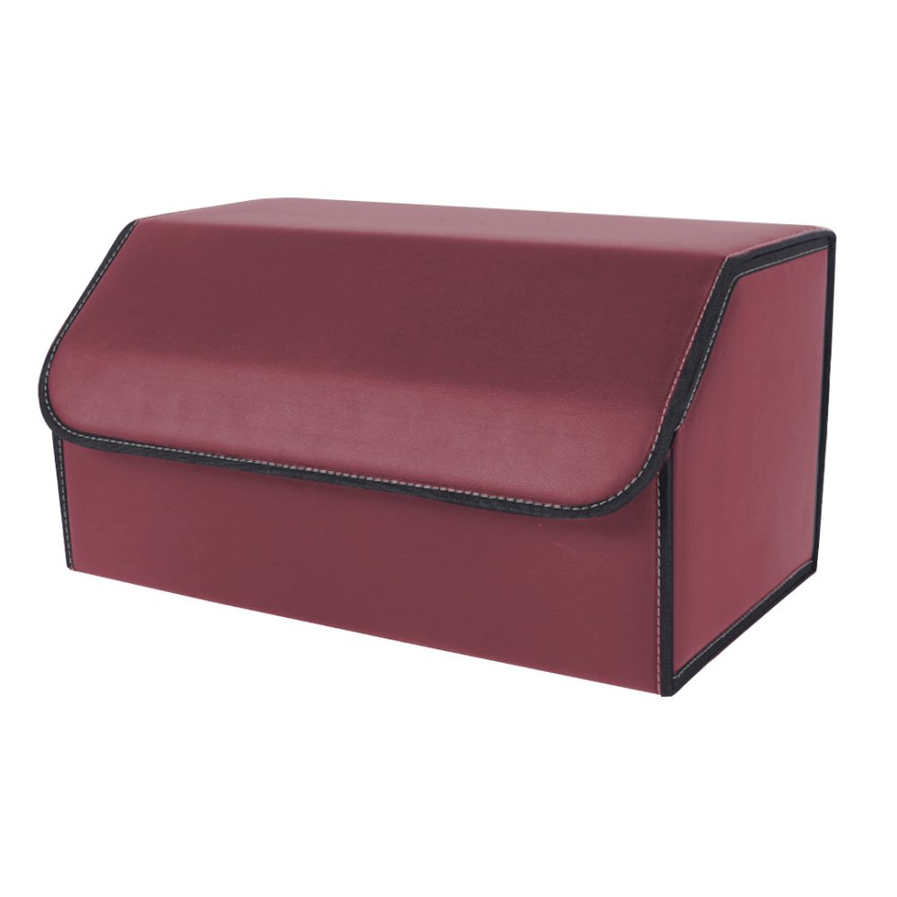 1-SOGA Leather Car Boot Collapsible Foldable Trunk Cargo Organizer Portable Storage Box Red Large