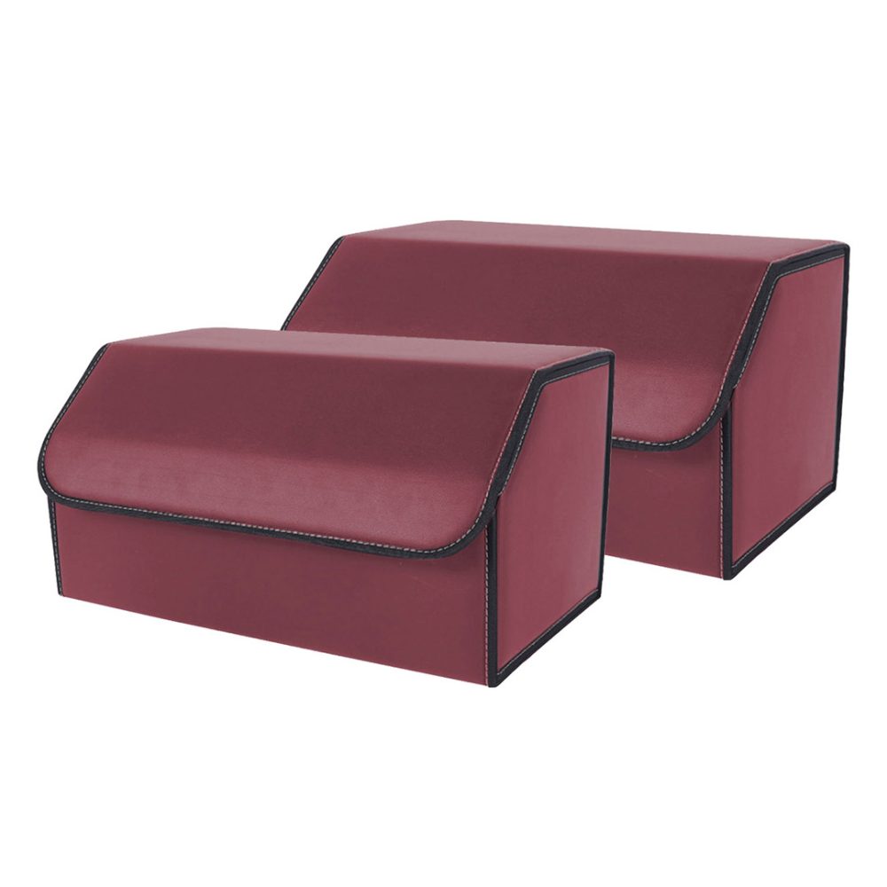 1-SOGA 2X Leather Car Boot Collapsible Foldable Trunk Cargo Organizer Portable Storage Box Red Large
