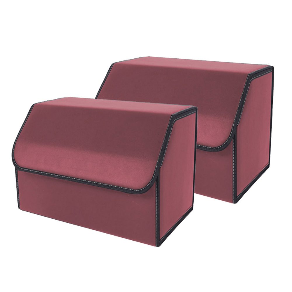 1-SOGA 2X Leather Car Boot Collapsible Foldable Trunk Cargo Organizer Portable Storage Box Red Medium