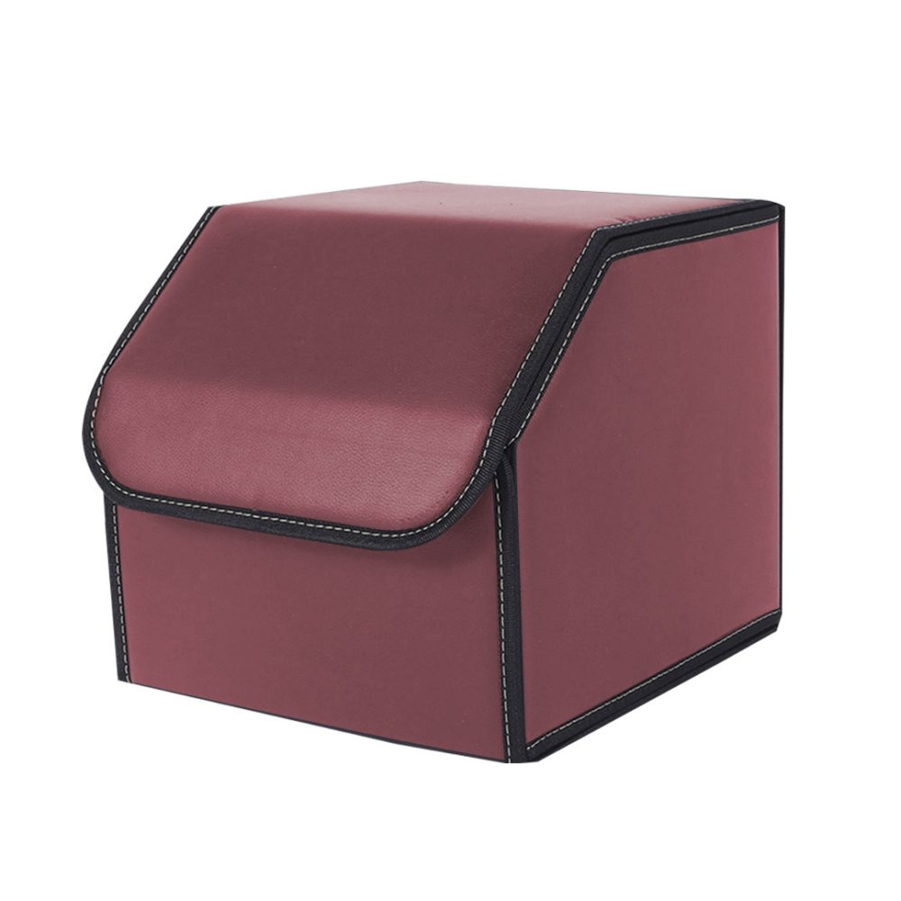 1-SOGA Leather Car Boot Collapsible Foldable Trunk Cargo Organizer Portable Storage Box Red Small