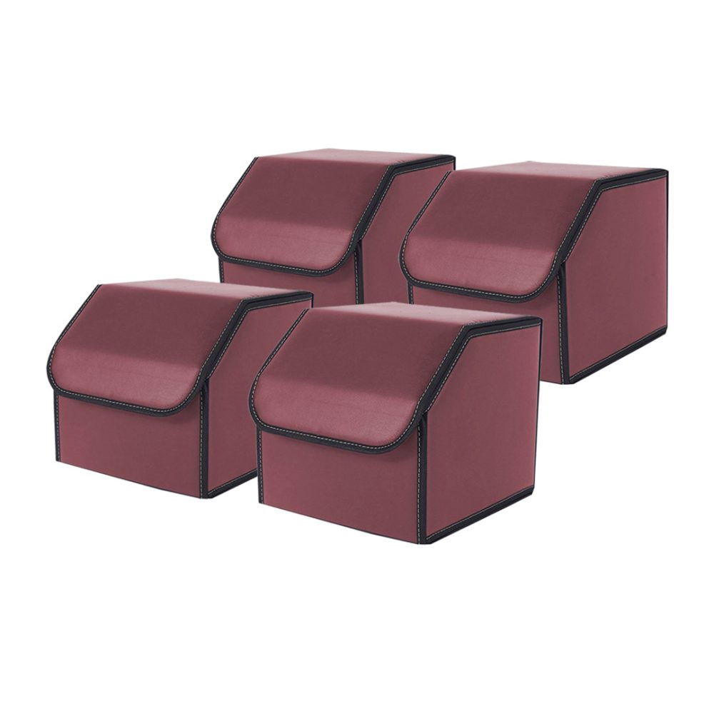 1-SOGA 4X  Leather Car Boot Collapsible Foldable Trunk Cargo Organizer Portable Storage Box Red Small