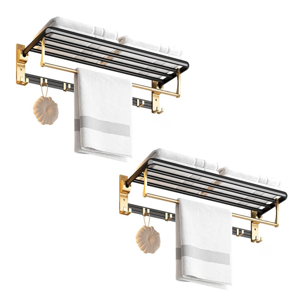 1-SOGA 2X 63cm Wall-Mounted Double Pole Towel Holder Bathroom Organiser Rail Hanger with Hooks