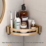 2-SOGA 2X Gold Wall-Mounted Triangular Bathroom Storage Corner Vanity Organiser Space Saving Adhesive Shelf Rack with Hooks