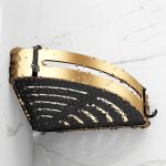 5-SOGA 2X Gold Wall-Mounted Triangular Bathroom Storage Corner Vanity Organiser Space Saving Adhesive Shelf Rack with Hooks