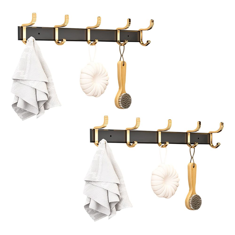 1-SOGA 2X 41cm Wall Mounted Towel Rack Space-Saving Hanger Organiser with Durable Hooks