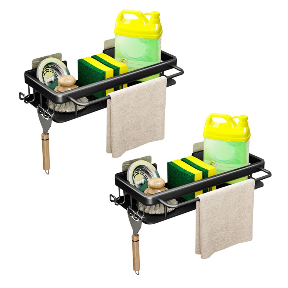 1-SOGA 2X 34cm Kitchen Sink Storage Organiser Space Saving Adhesive Shelf Rack