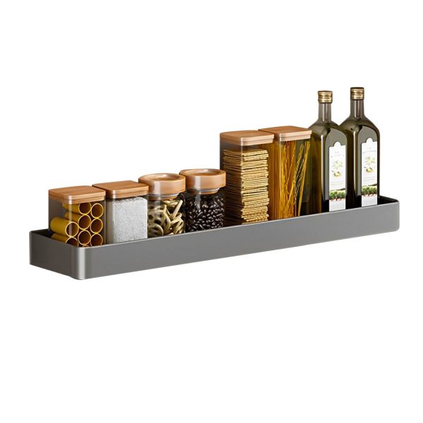 1-SOGA 42cm Black Wall-Mounted Rectangular Kitchen Spice Storage Organiser Space Saving Condiments Shelf Rack