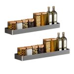 1-SOGA 2X 42cm Black Wall-Mounted Rectangular Kitchen Spice Storage Organiser Space Saving Condiments Shelf Rack