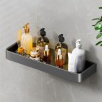 3-SOGA 2X 42cm Black Wall-Mounted Rectangular Kitchen Spice Storage Organiser Space Saving Condiments Shelf Rack