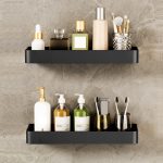 5-SOGA 2X 42cm Black Wall-Mounted Rectangular Kitchen Spice Storage Organiser Space Saving Condiments Shelf Rack