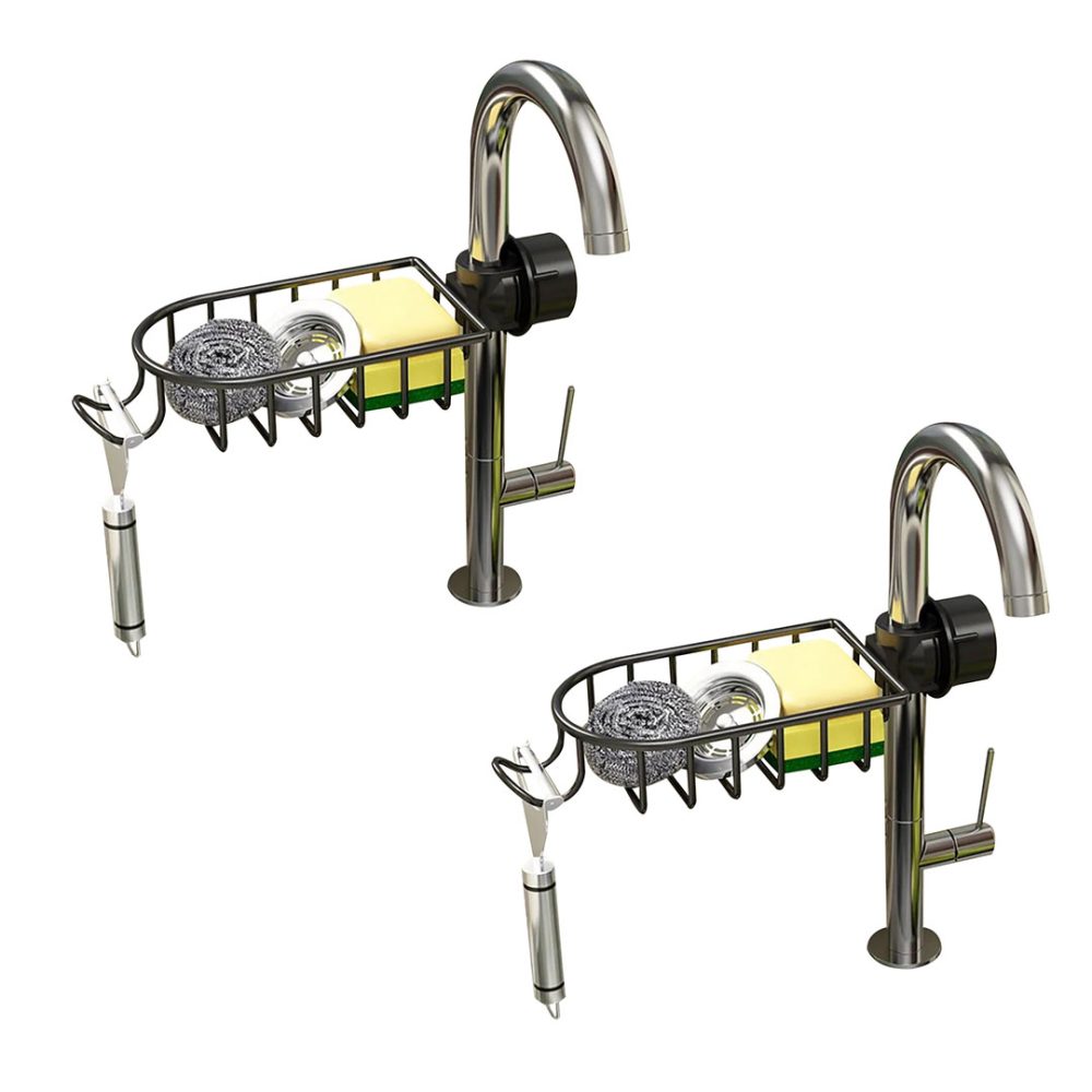 1-SOGA 2X Black Single Kitchen Sink Organiser Faucet Soap Sponge Caddy Rack Storage Drainer