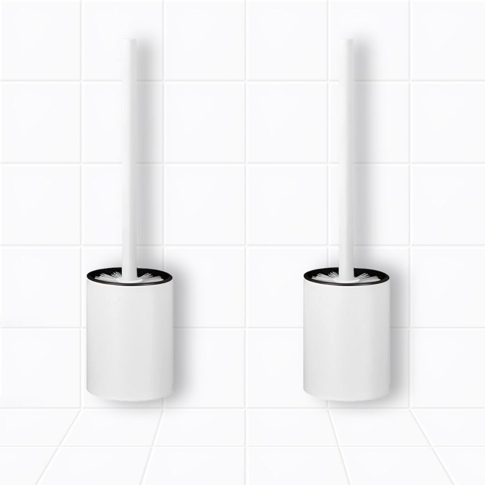 1-SOGA 2X 27cm Wall-Mounted Toilet Brush with Holder Bathroom Cleaning Scrub White