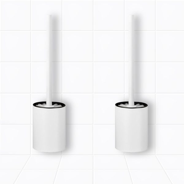 1-SOGA 2X 27cm Wall-Mounted Toilet Brush with Holder Bathroom Cleaning Scrub White
