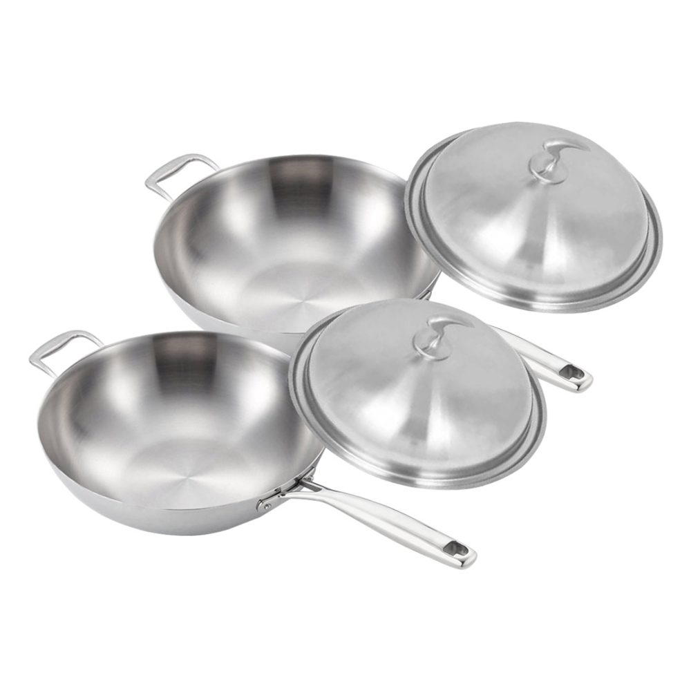 1-SOGA 2X 18/10 Stainless Steel Fry Pan 34cm Frying Pan Top Grade Skillet with Helper Handle and Lid