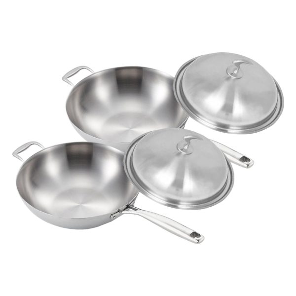 1-SOGA 2X 18/10 Stainless Steel Fry Pan 34cm Frying Pan Top Grade Skillet with Helper Handle and Lid