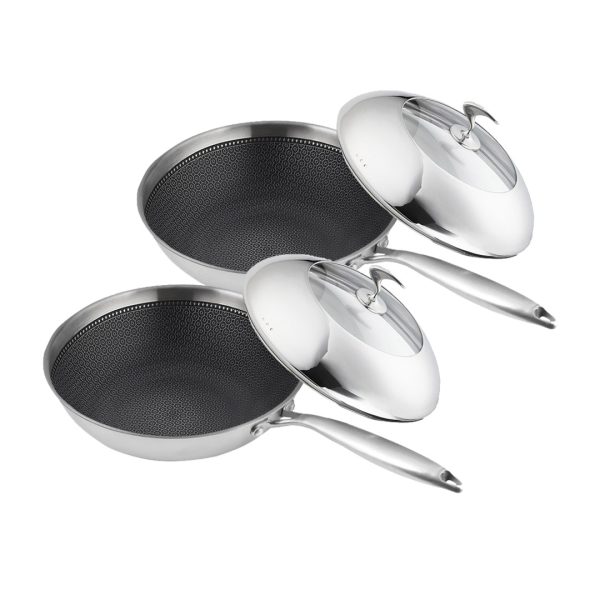 1-SOGA 2X 18/10 Stainless Steel Fry Pan 30cm Frying Pan Top Grade Cooking Non Stick Interior Skillet with Lid