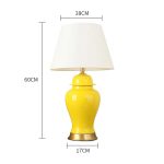 2-SOGA Oval Ceramic Table Lamp with Gold Metal Base Desk Lamp Yellow