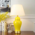 4-SOGA Oval Ceramic Table Lamp with Gold Metal Base Desk Lamp Yellow