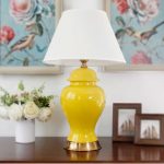 5-SOGA Oval Ceramic Table Lamp with Gold Metal Base Desk Lamp Yellow