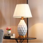 5-SOGA 4X Textured Ceramic Oval Table Lamp with Gold Metal Base White