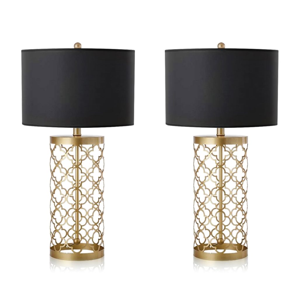 1-SOGA 2X Golden Hollowed Out Base Table Lamp with Dark Shade