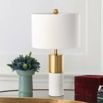 3-SOGA 60cm White Marble Bedside Modern Desk Table Lamp Living Room Shade with Cylinder Base