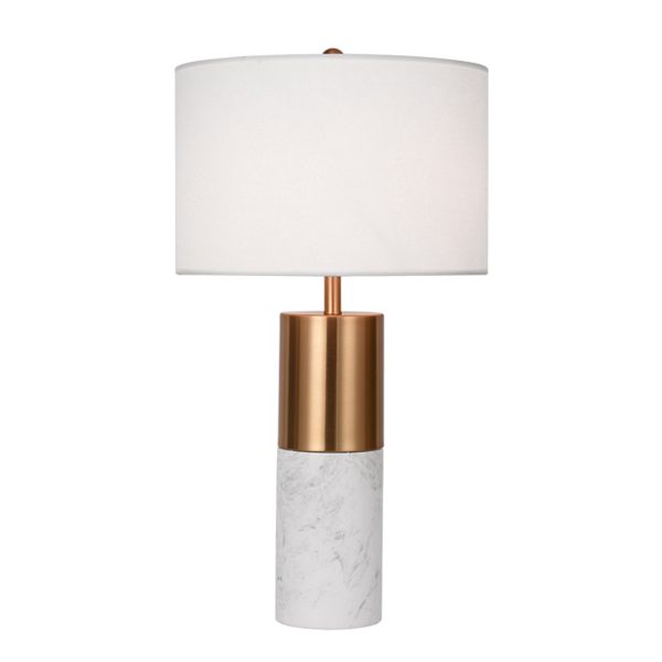 1-SOGA 60cm White Marble Bedside Modern Desk Table Lamp Living Room Shade with Cylinder Base