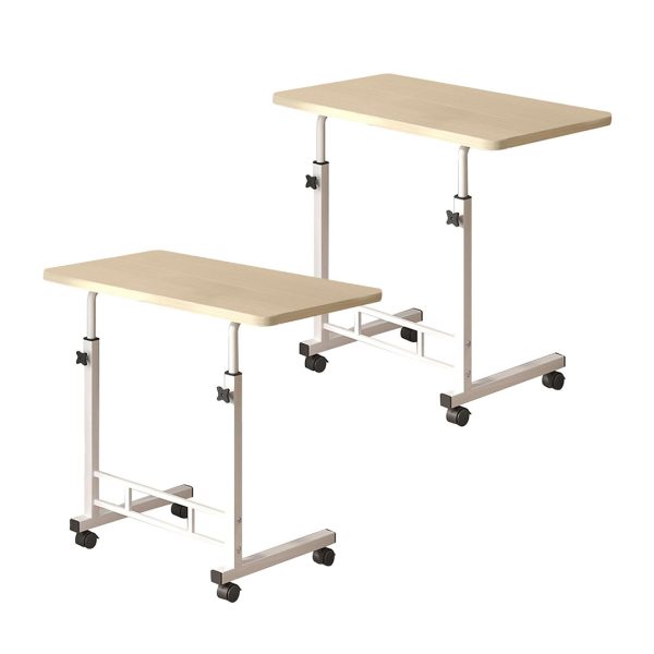 1-SOGA 2X 40x80cm White Maple Bedside Table Movable Bedroom Desk Student Computer Table