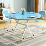2-SOGA Blue Dining Table Portable Round Surface Space Saving Folding Desk Home Decor