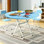 3-SOGA Blue Dining Table Portable Round Surface Space Saving Folding Desk Home Decor