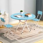 4-SOGA Blue Dining Table Portable Round Surface Space Saving Folding Desk Home Decor