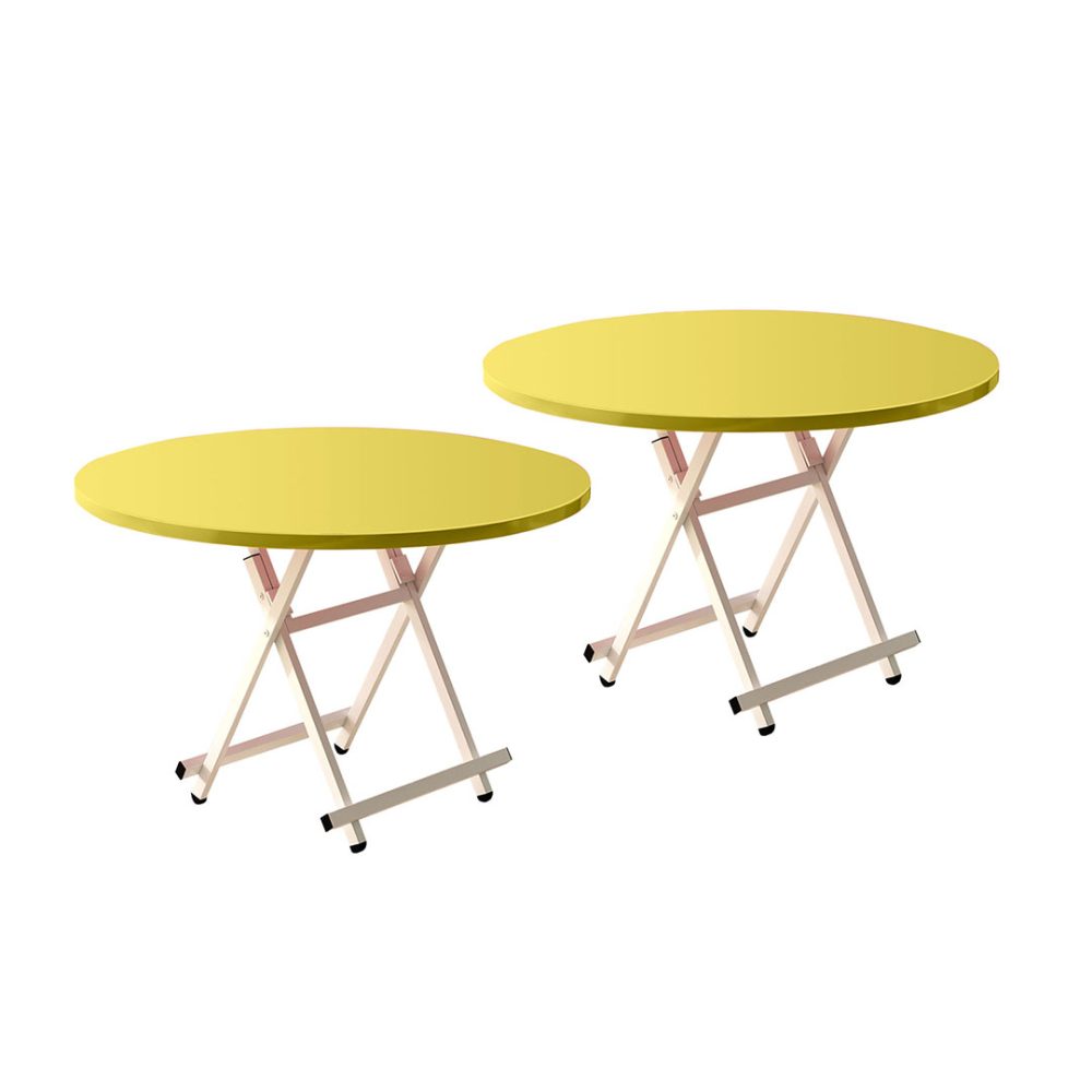1-SOGA 2X Yellow Dining Table Portable Round Surface Space Saving Folding Desk Home Decor