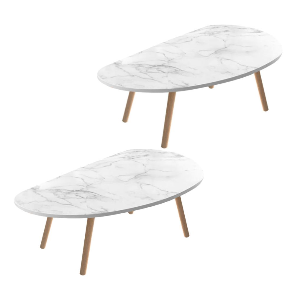 1-SOGA 2X 80x40cm White Stone Pattern Living Room Nordic  Coffee Table Modern Style