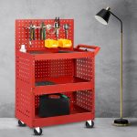 3-SOGA 2X 3 Tier Tool Storage Cart Portable Service Utility Heavy Duty Mobile Trolley with Porous Side Panels