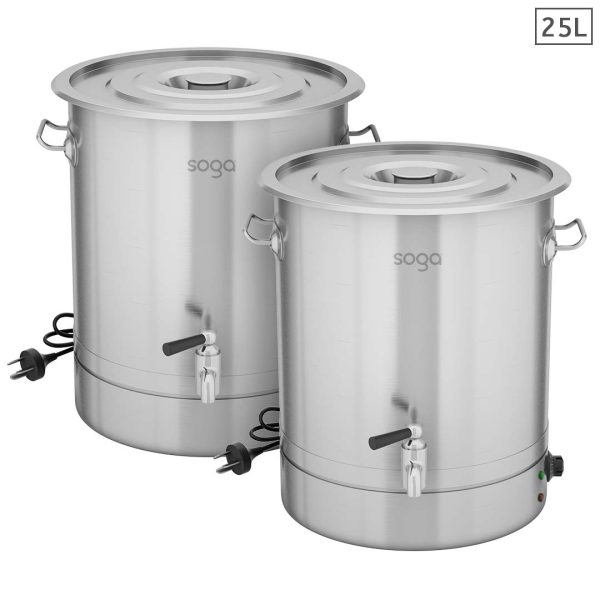 1-SOGA 2X 25L Stainless Steel URN Commercial Water Boiler  2200W