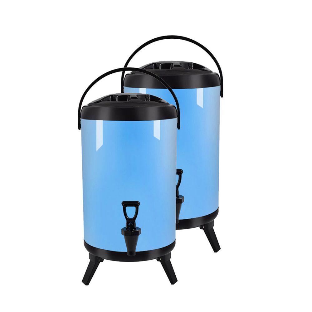 1-SOGA 2X 10L Stainless Steel Insulated Milk Tea Barrel Hot and Cold Beverage Dispenser Container with Faucet Blue