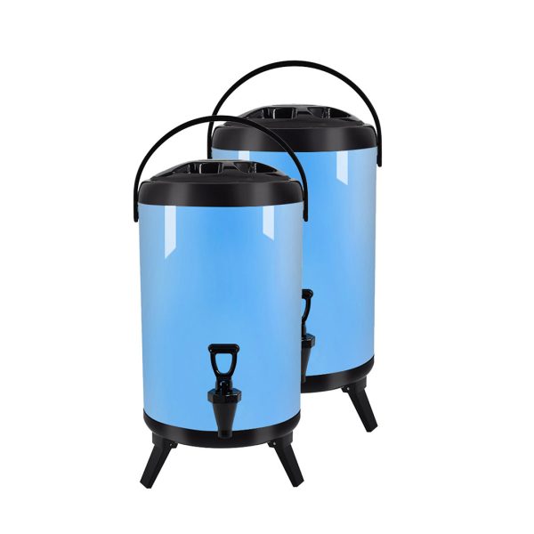 1-SOGA 2X 10L Stainless Steel Insulated Milk Tea Barrel Hot and Cold Beverage Dispenser Container with Faucet Blue