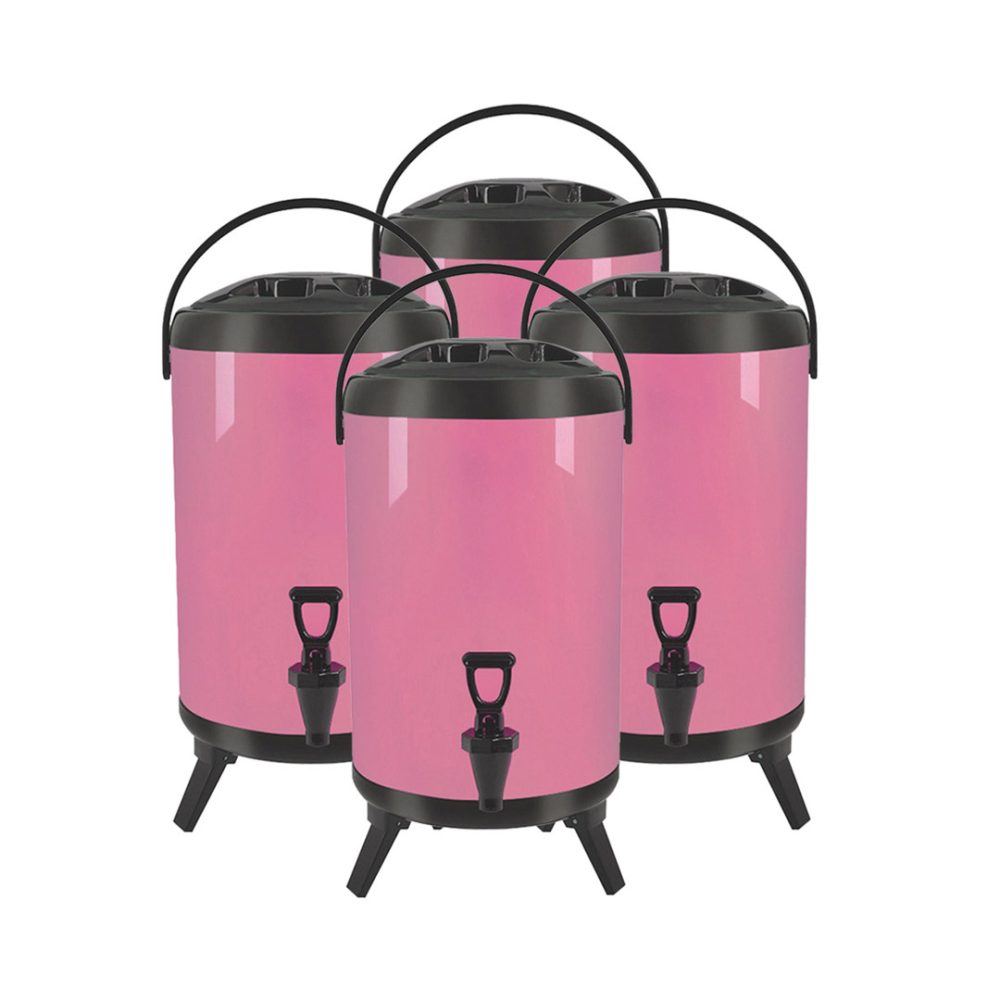 1-SOGA 4X 10L Stainless Steel Insulated Milk Tea Barrel Hot and Cold Beverage Dispenser Container with Faucet Pink