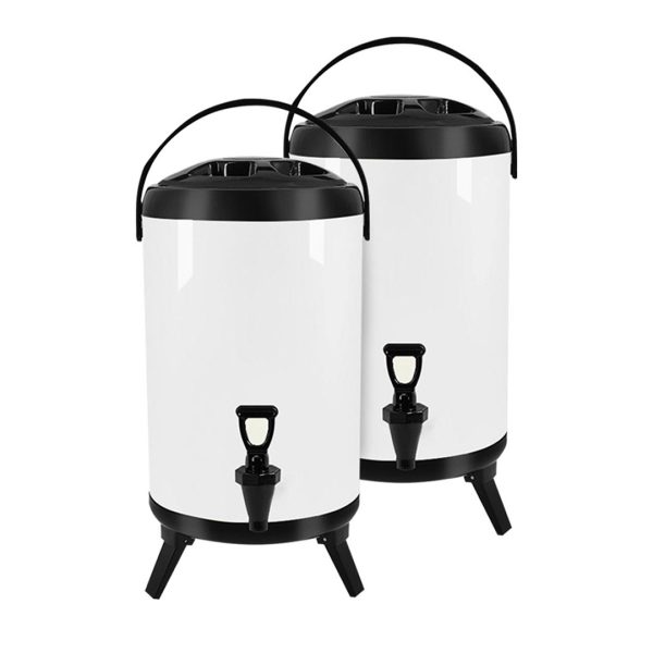 1-SOGA 2X 10L Stainless Steel Insulated Milk Tea Barrel Hot and Cold Beverage Dispenser Container with Faucet White