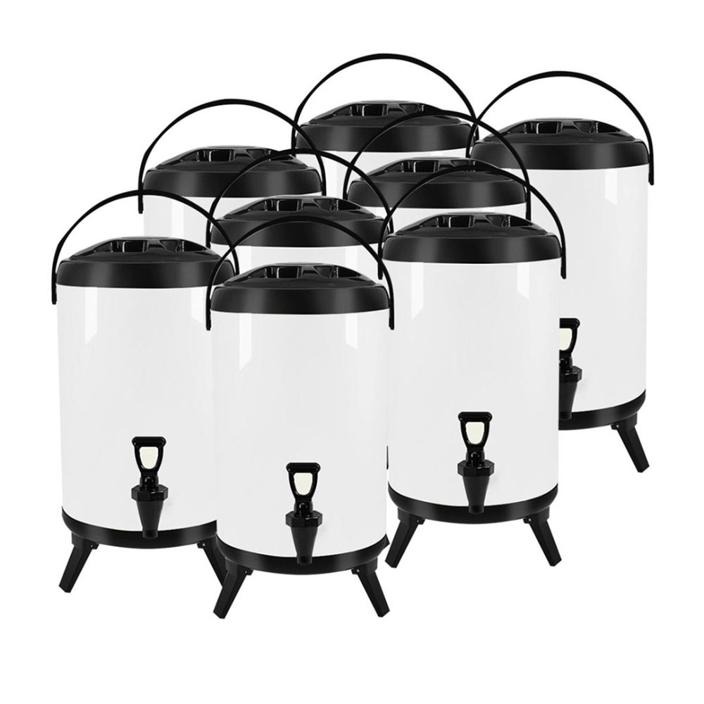 1-SOGA 8X 10L Stainless Steel Insulated Milk Tea Barrel Hot and Cold Beverage Dispenser Container with Faucet White