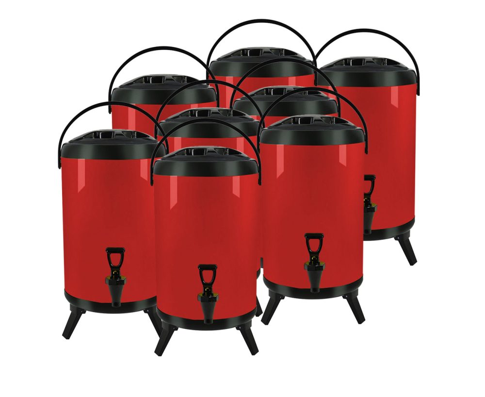1-SOGA 8X 12L Stainless Steel Insulated Milk Tea Barrel Hot and Cold Beverage Dispenser Container with Faucet Red