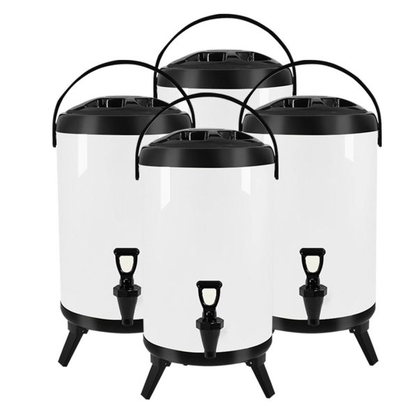 1-SOGA 4X 12L Stainless Steel Insulated Milk Tea Barrel Hot and Cold Beverage Dispenser Container with Faucet White