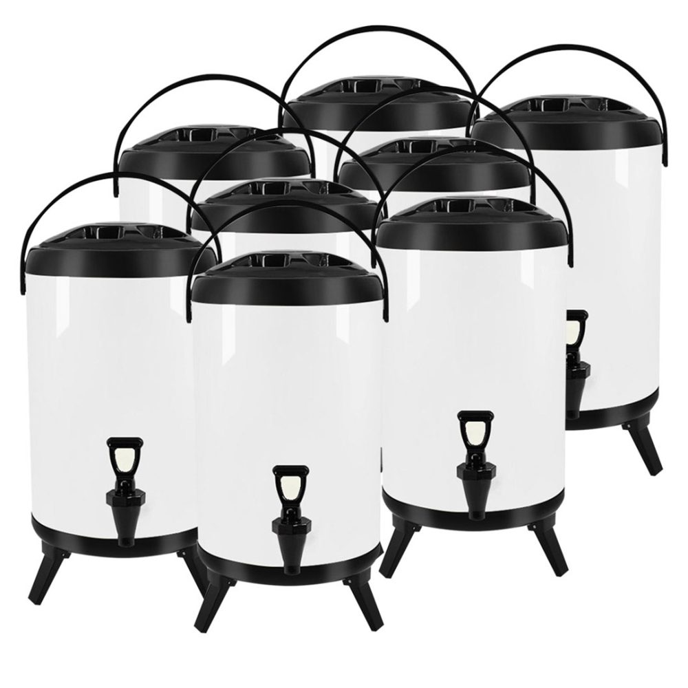 1-SOGA 8X 12L Stainless Steel Insulated Milk Tea Barrel Hot and Cold Beverage Dispenser Container with Faucet White