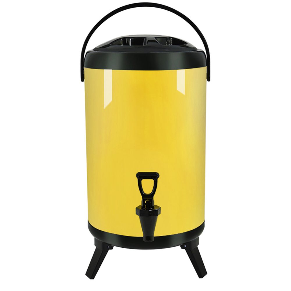 1-SOGA 12L Stainless Steel Insulated Milk Tea Barrel Hot and Cold Beverage Dispenser Container with Faucet Yellow