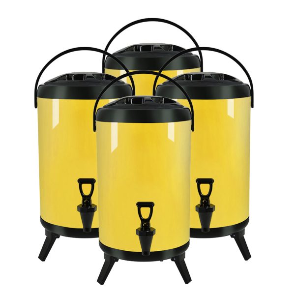 1-SOGA 4X 12L Stainless Steel Insulated Milk Tea Barrel Hot and Cold Beverage Dispenser Container with Faucet Yellow