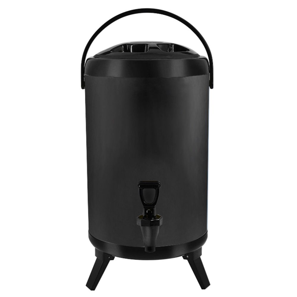 1-SOGA 14L Stainless Steel Insulated Milk Tea Barrel Hot and Cold Beverage Dispenser Container with Faucet Black